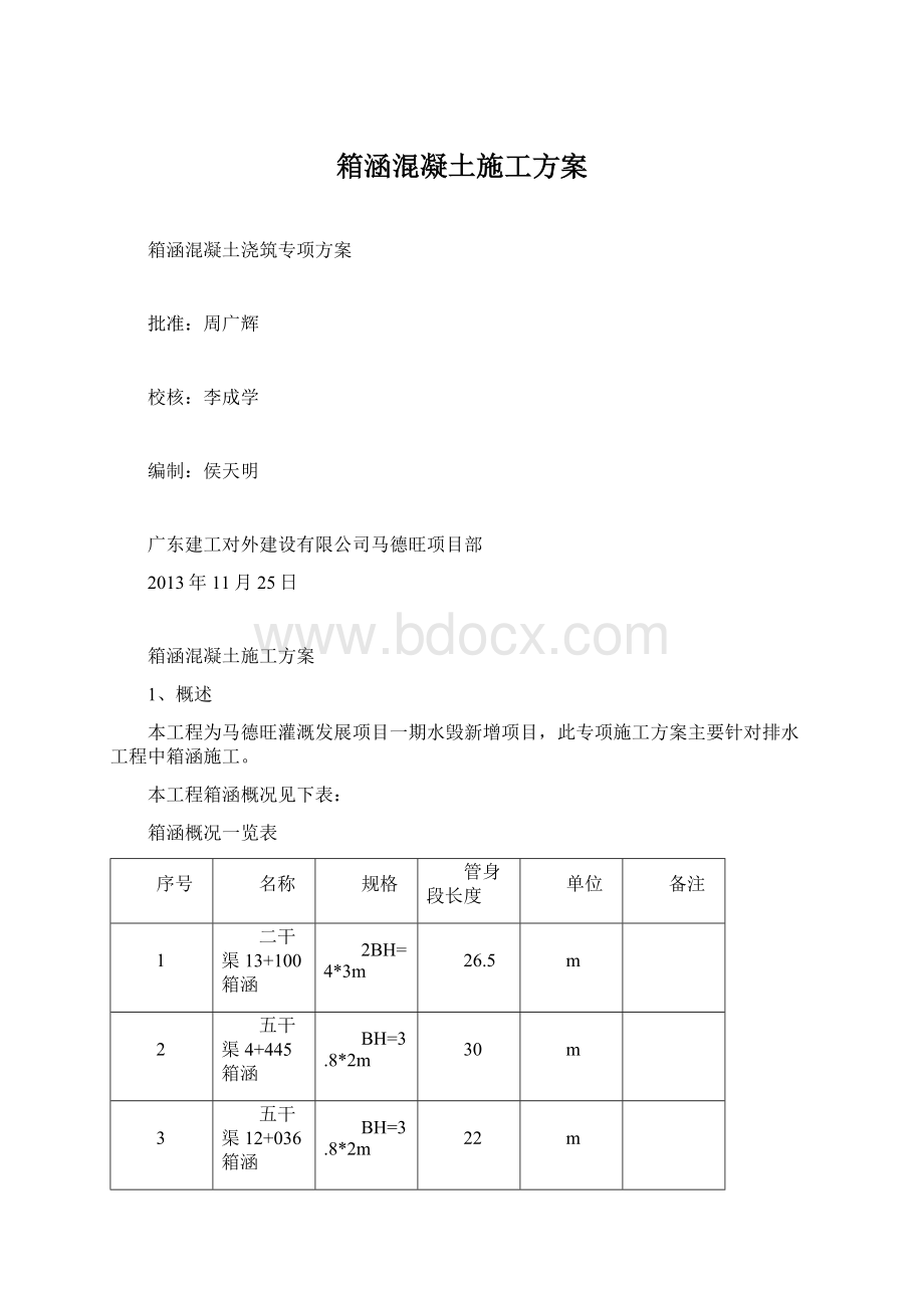 箱涵混凝土施工方案Word下载.docx