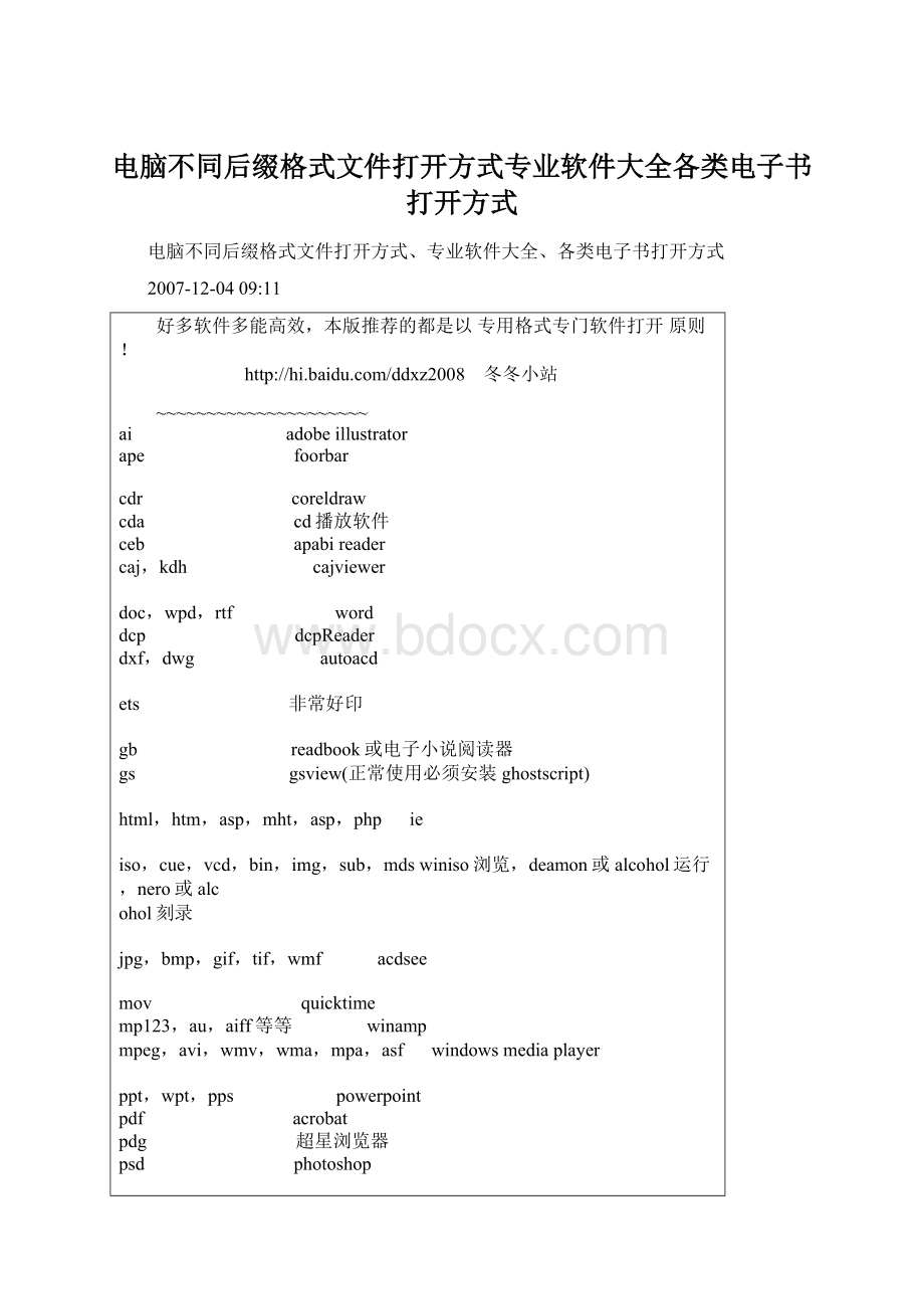 电脑不同后缀格式文件打开方式专业软件大全各类电子书打开方式.docx