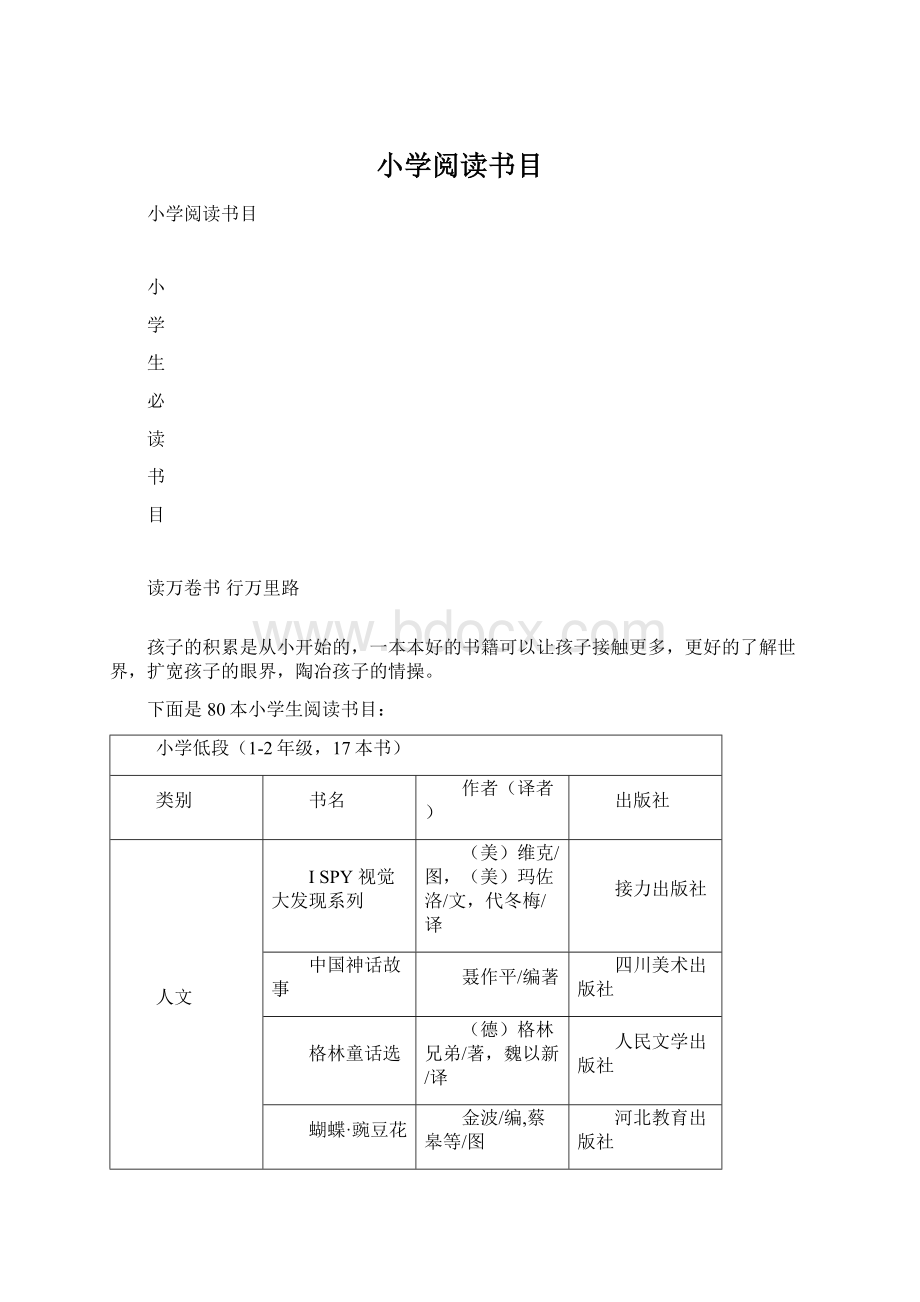 小学阅读书目文档格式.docx