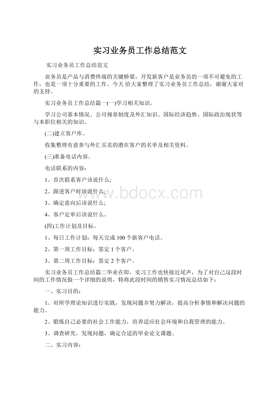 实习业务员工作总结范文Word文档下载推荐.docx