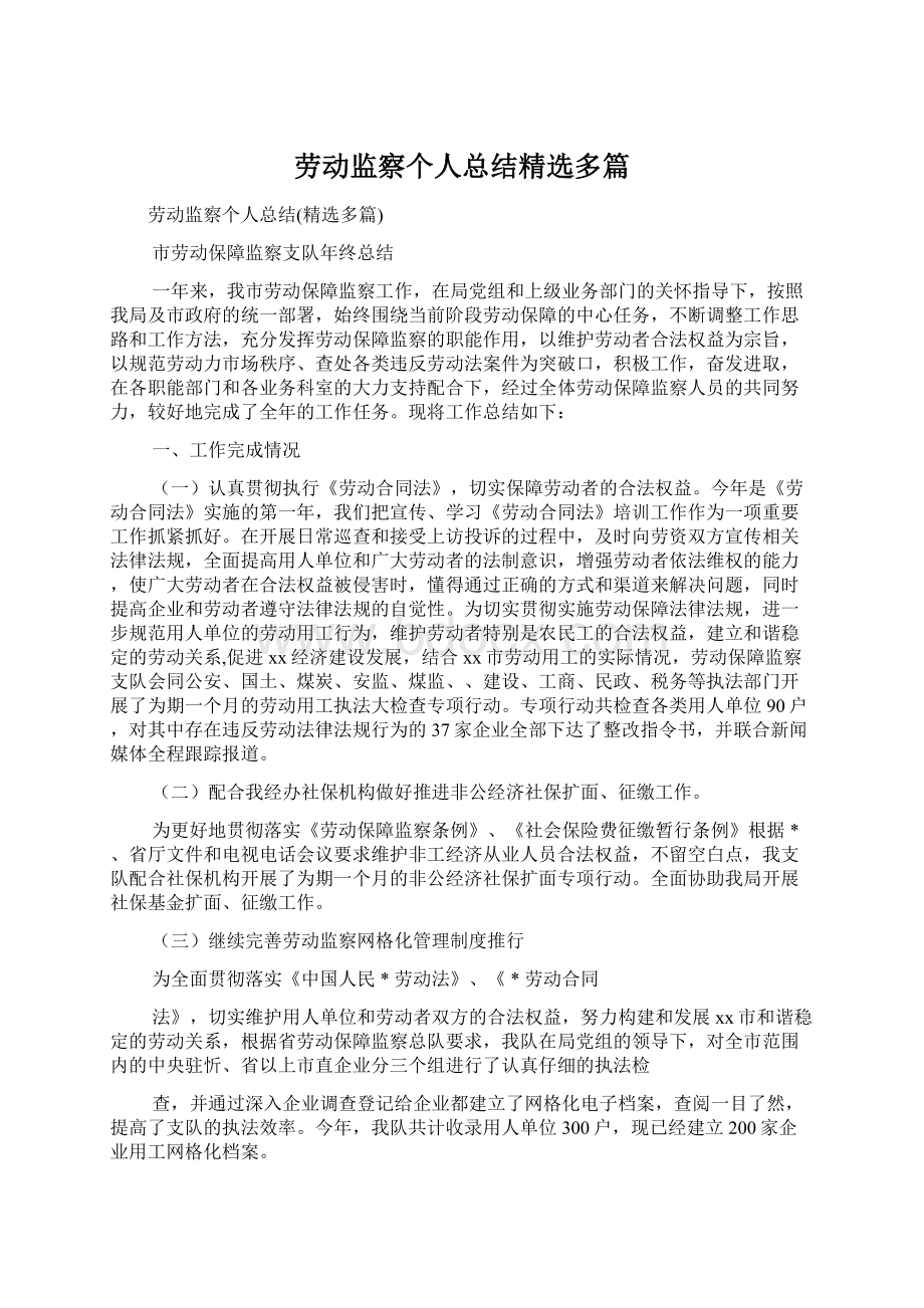 劳动监察个人总结精选多篇.docx_第1页