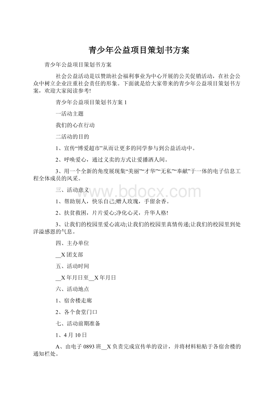 青少年公益项目策划书方案Word文件下载.docx_第1页