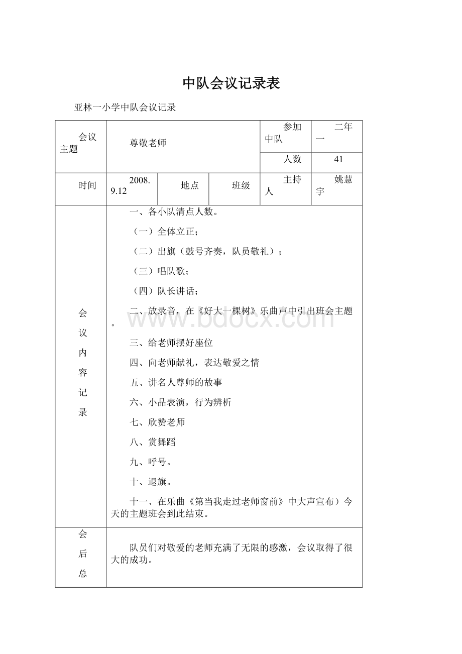 中队会议记录表Word格式文档下载.docx_第1页