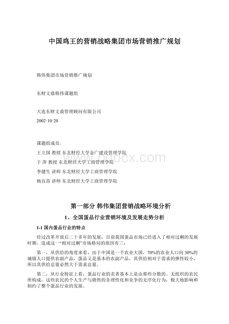 中国鸡王的营销战略集团市场营销推广规划文档格式.docx