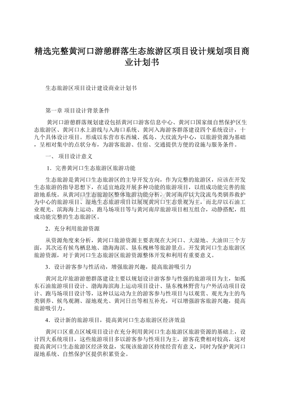 精选完整黄河口游憩群落生态旅游区项目设计规划项目商业计划书.docx