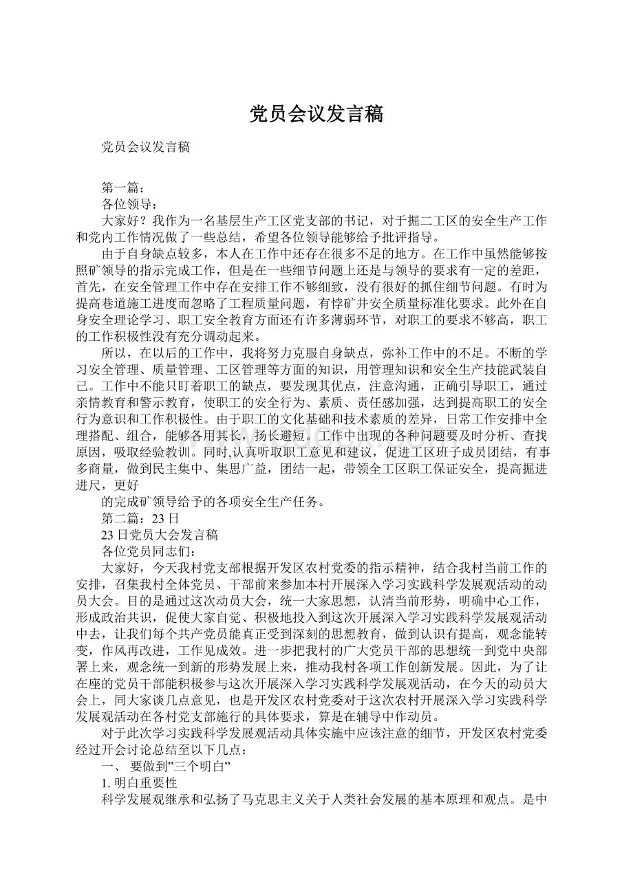 党员会议发言稿Word下载.docx