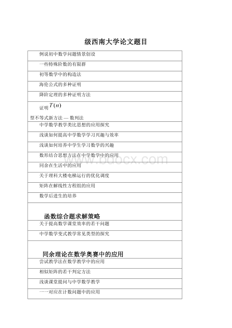 级西南大学论文题目Word下载.docx_第1页