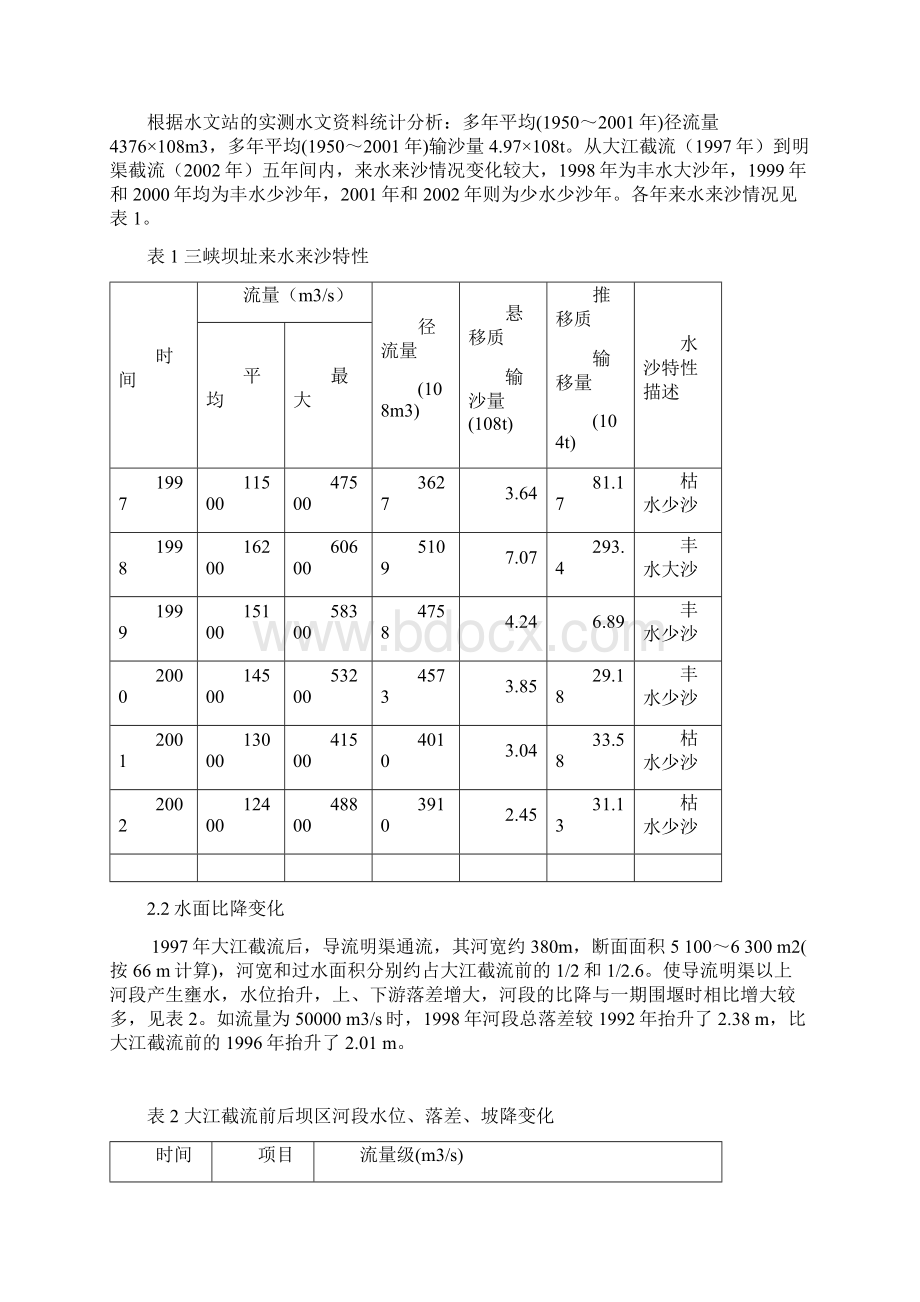 三峡工程大江及明渠截流期间坝区河床演变分析Word格式文档下载.docx_第2页