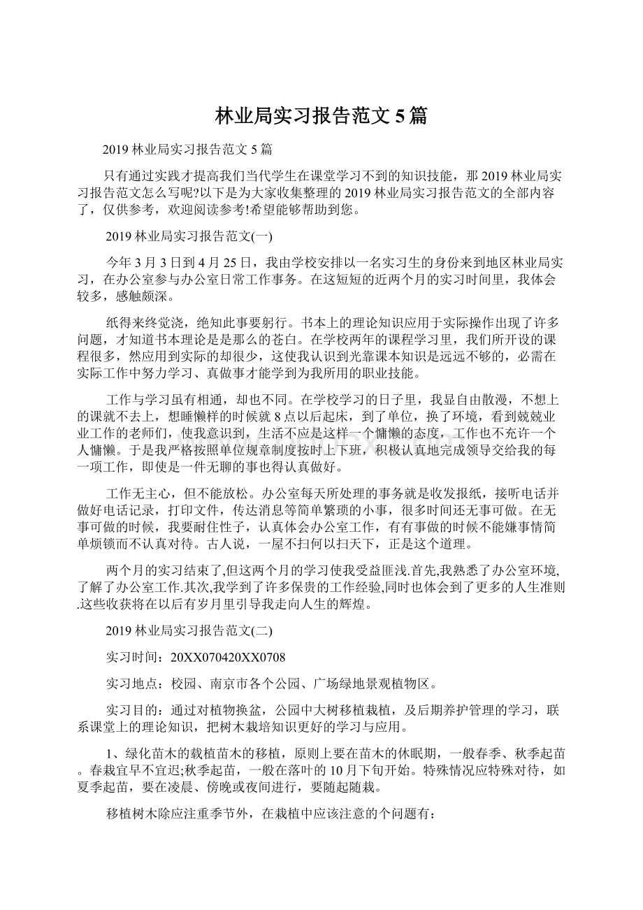 林业局实习报告范文5篇文档格式.docx_第1页