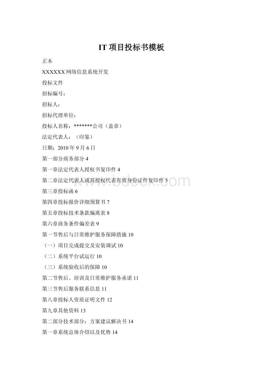 IT项目投标书模板Word格式.docx