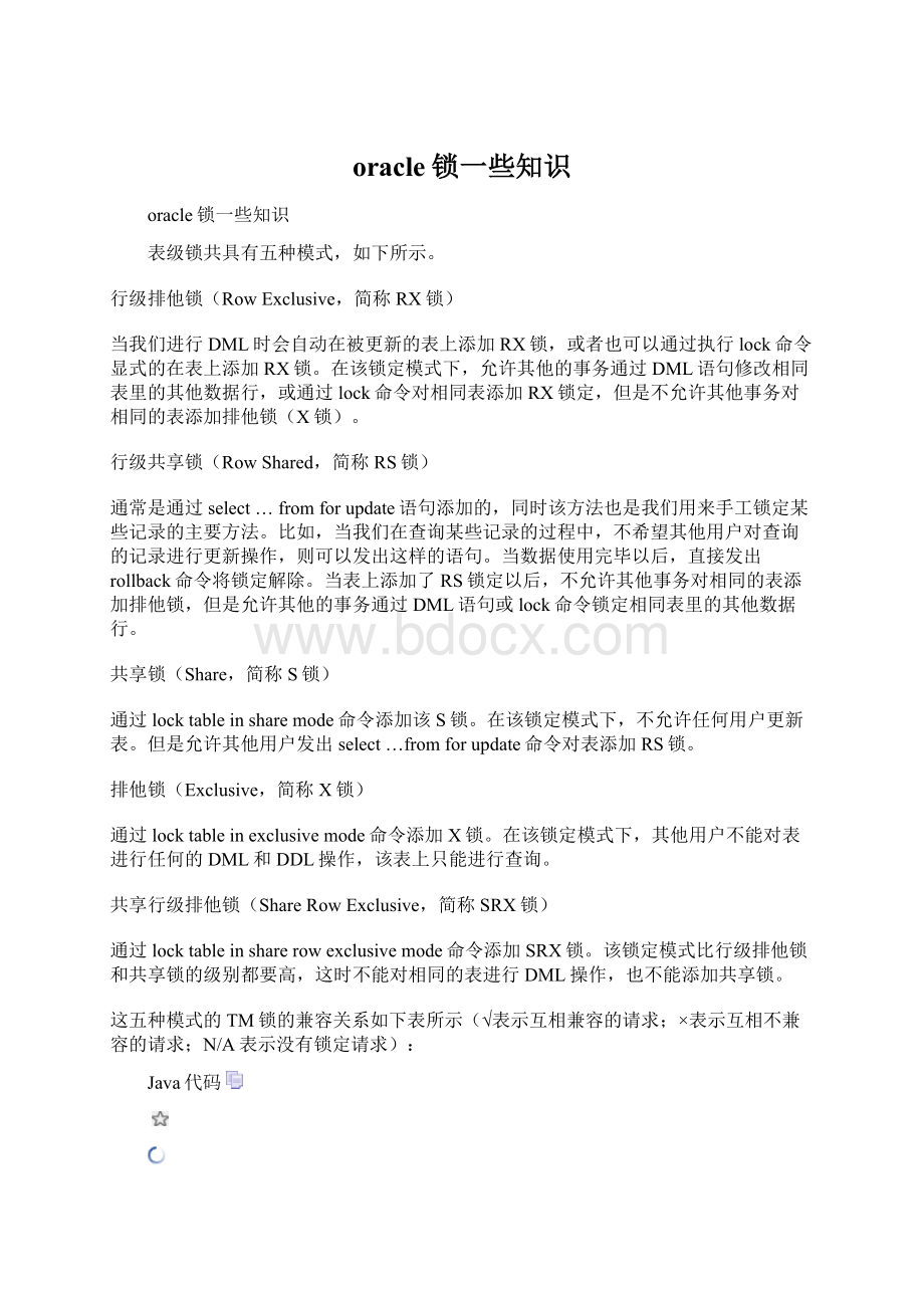 oracle锁一些知识Word格式文档下载.docx