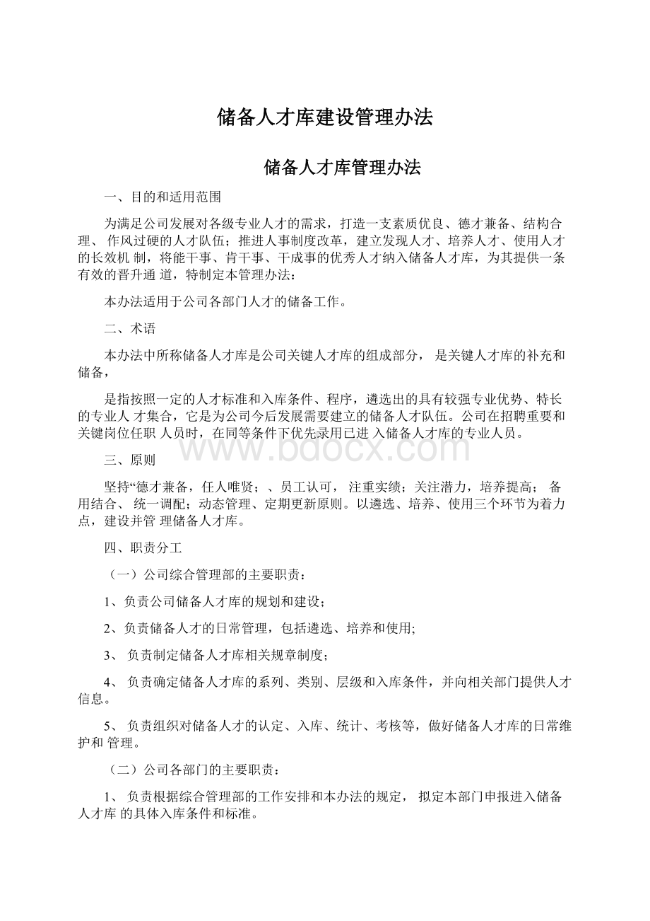 储备人才库建设管理办法Word文档下载推荐.docx