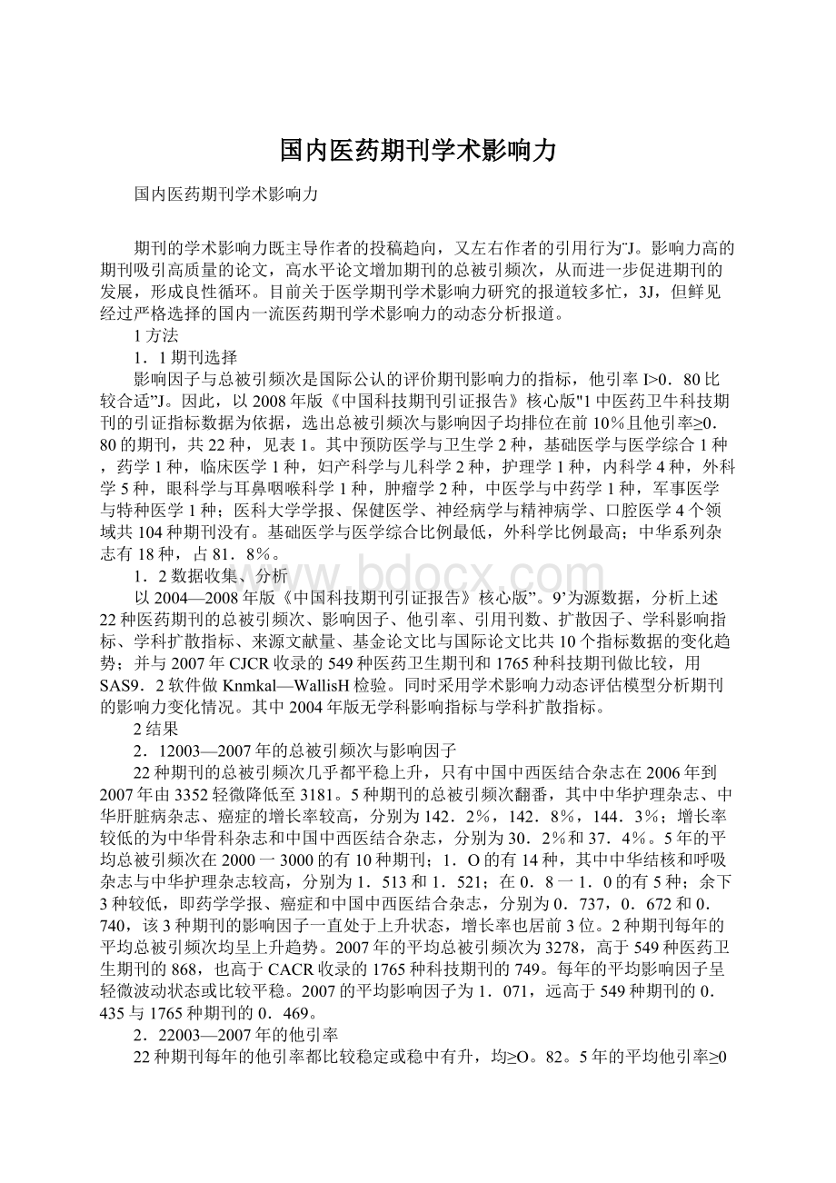 国内医药期刊学术影响力Word文件下载.docx_第1页