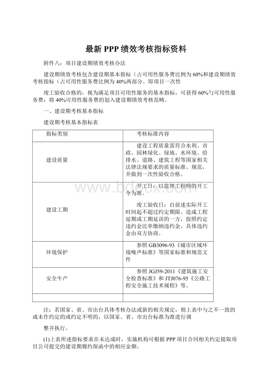 最新PPP绩效考核指标资料.docx