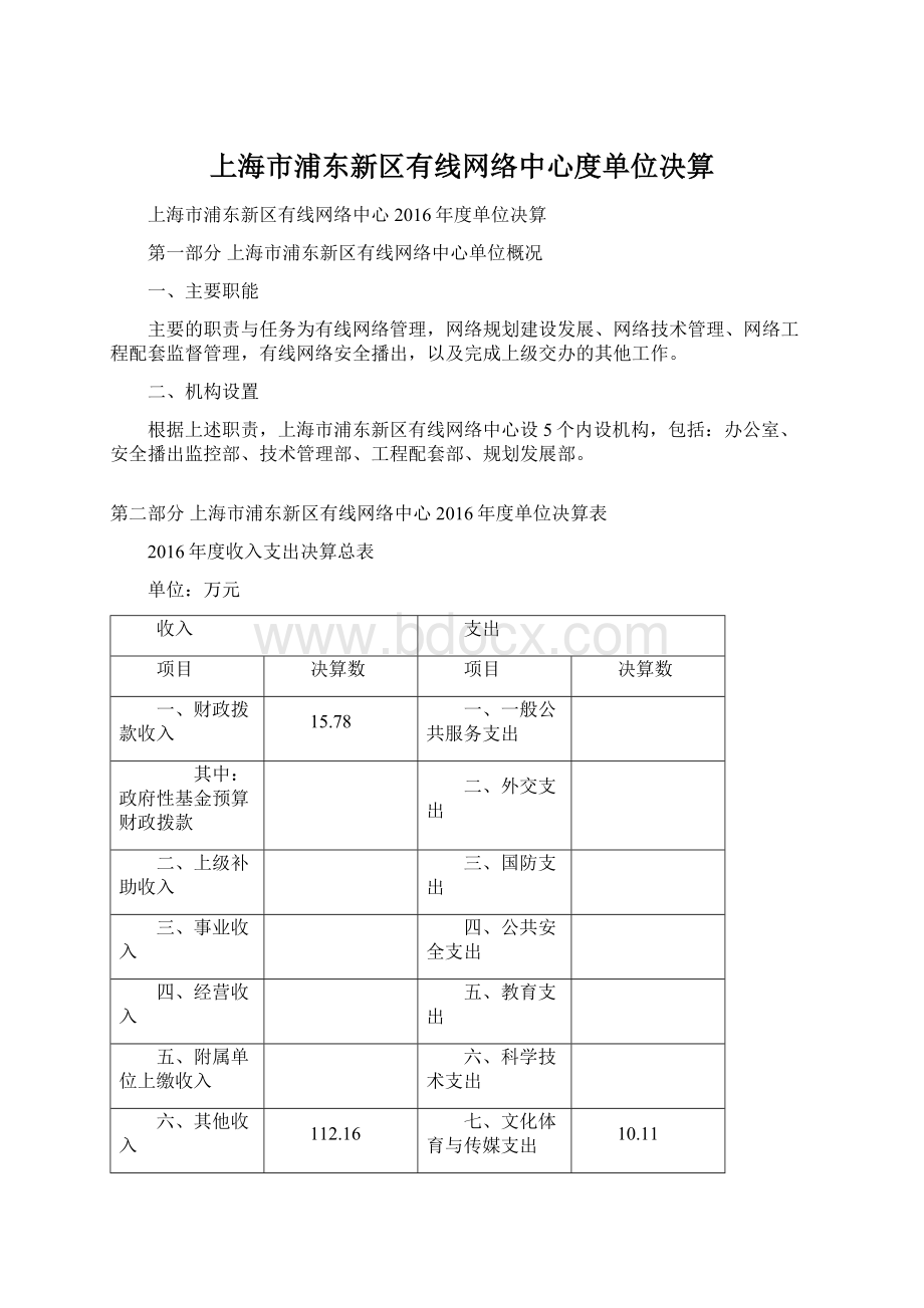 上海市浦东新区有线网络中心度单位决算.docx_第1页