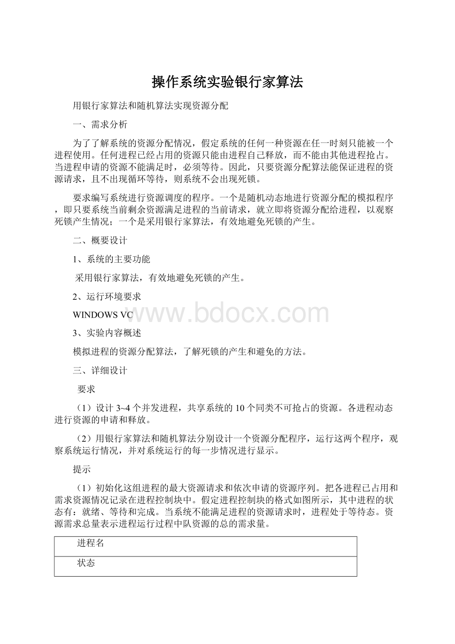 操作系统实验银行家算法Word格式.docx