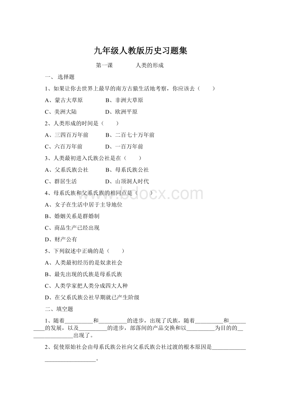 九年级人教版历史习题集.docx