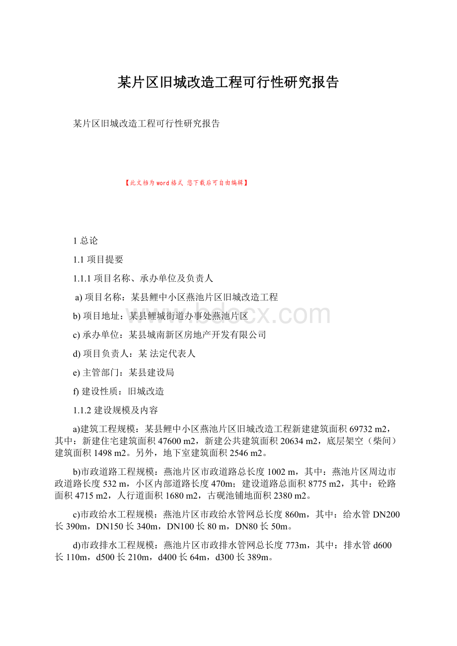 某片区旧城改造工程可行性研究报告Word文档格式.docx