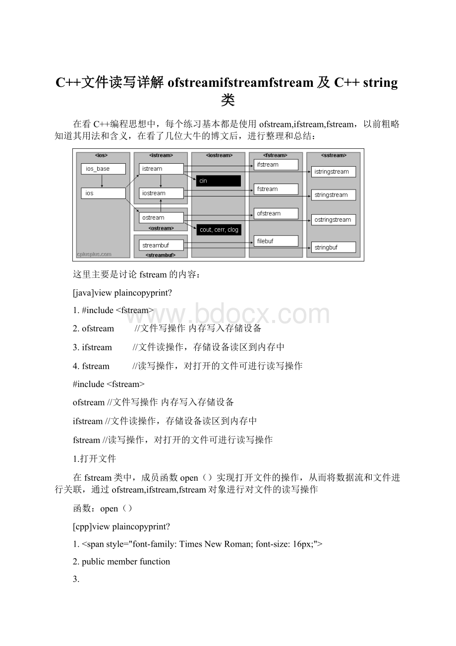 C++文件读写详解ofstreamifstreamfstream及C++ string类Word文件下载.docx_第1页