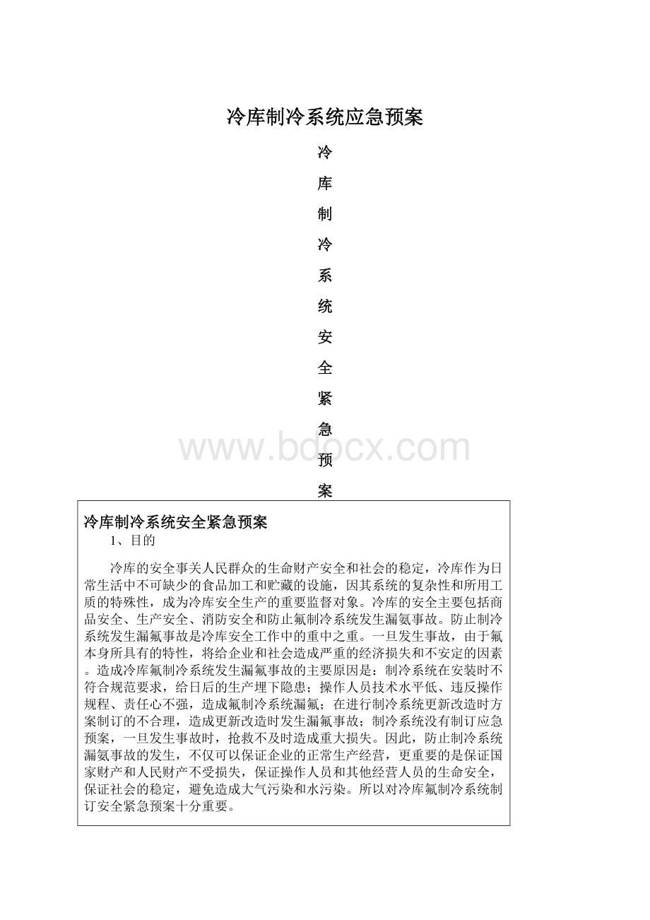 冷库制冷系统应急预案.docx_第1页