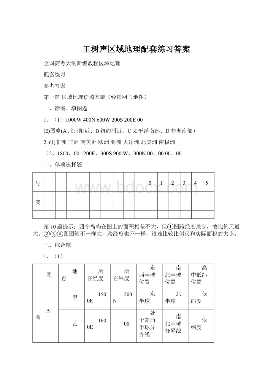 王树声区域地理配套练习答案Word文档格式.docx_第1页