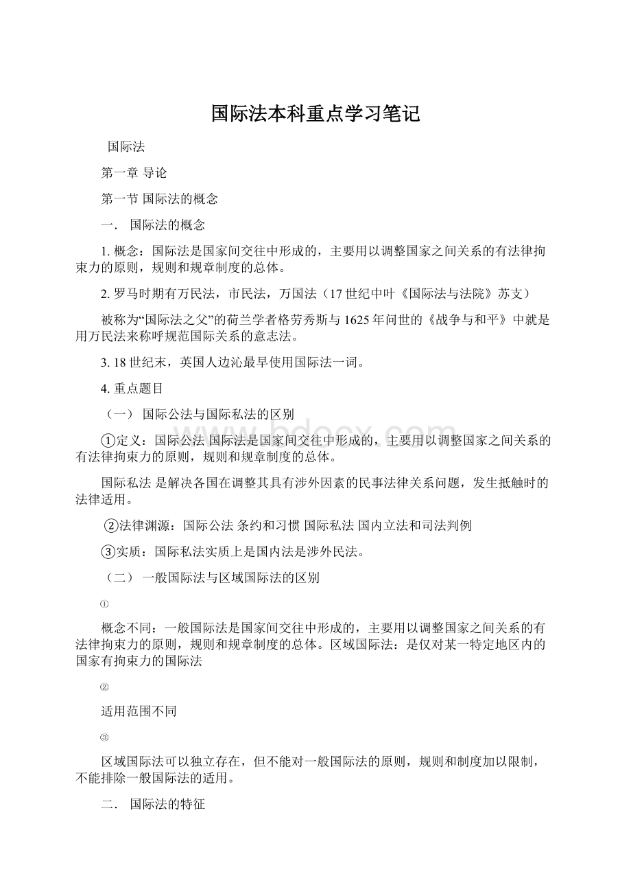 国际法本科重点学习笔记Word文档格式.docx