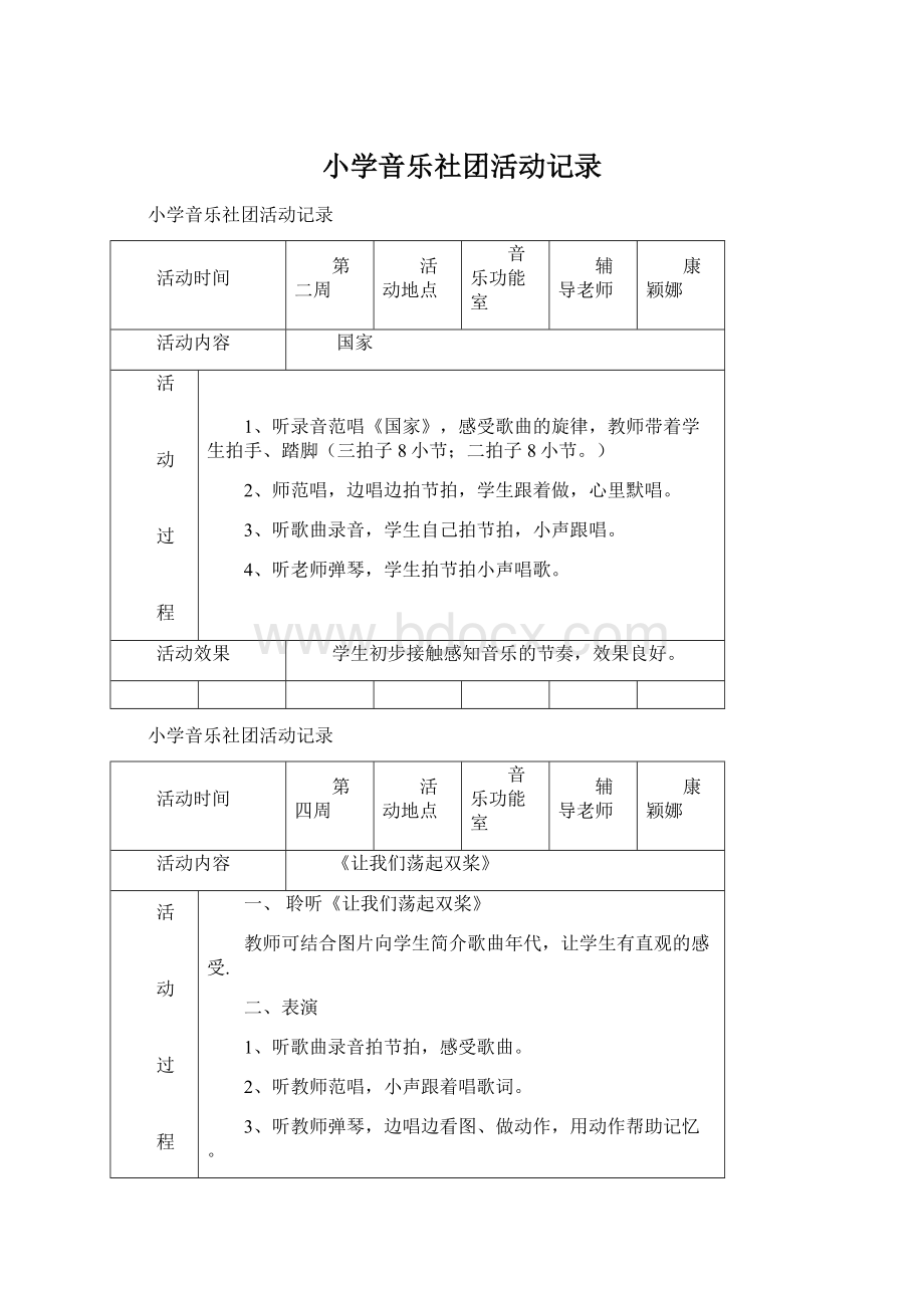 小学音乐社团活动记录Word下载.docx_第1页