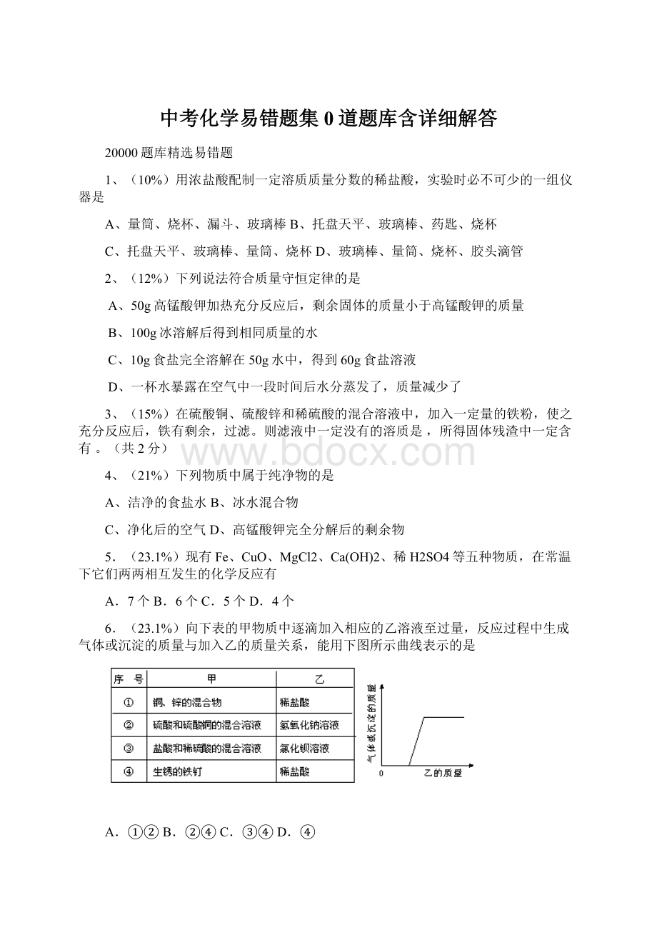 中考化学易错题集0道题库含详细解答.docx