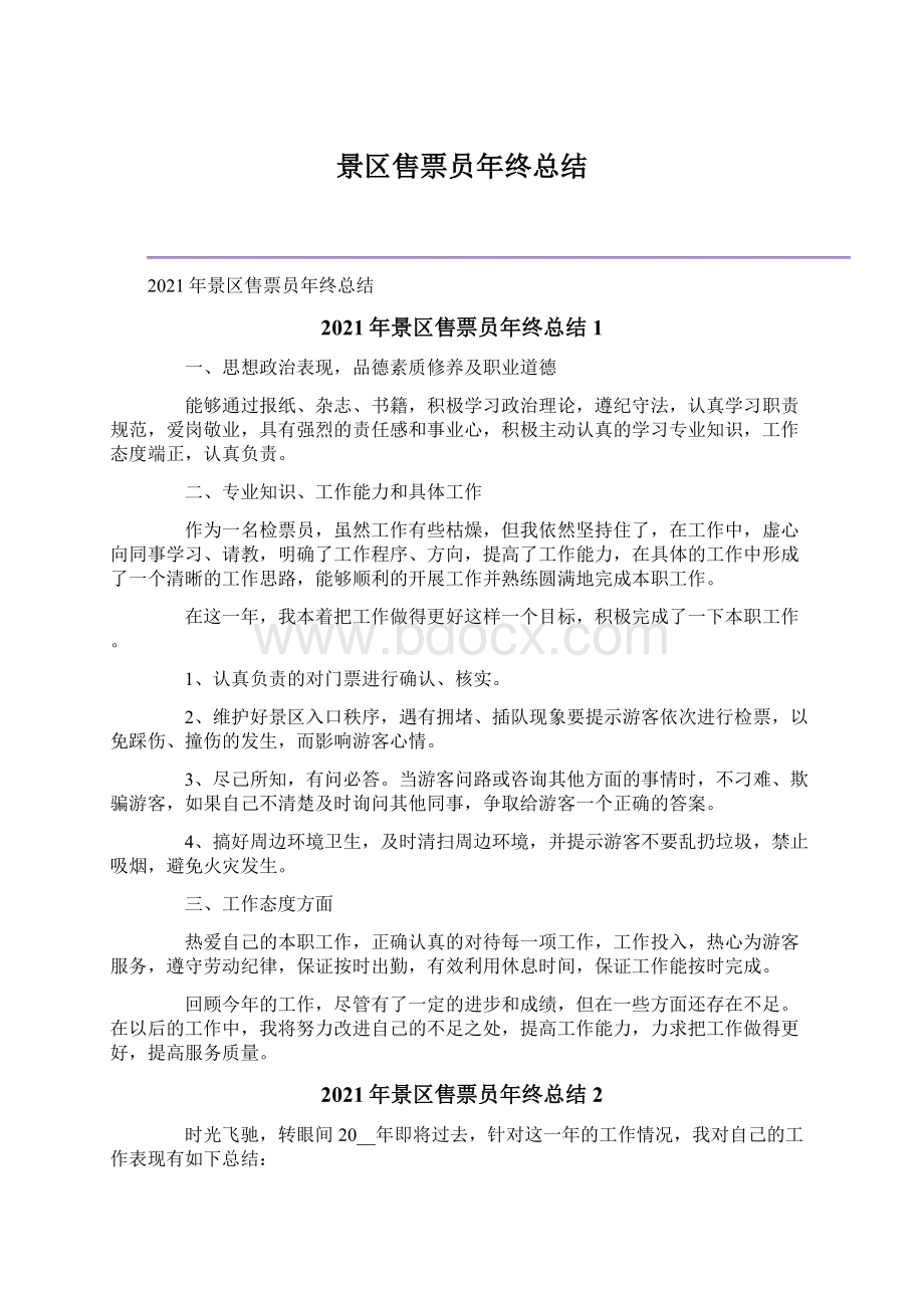 景区售票员年终总结Word格式.docx_第1页