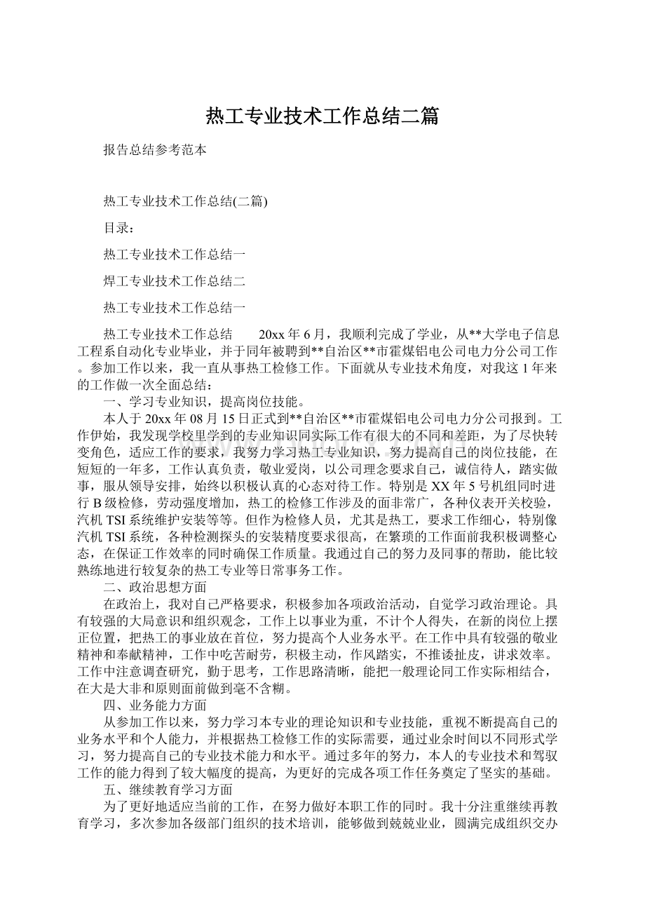 热工专业技术工作总结二篇.docx