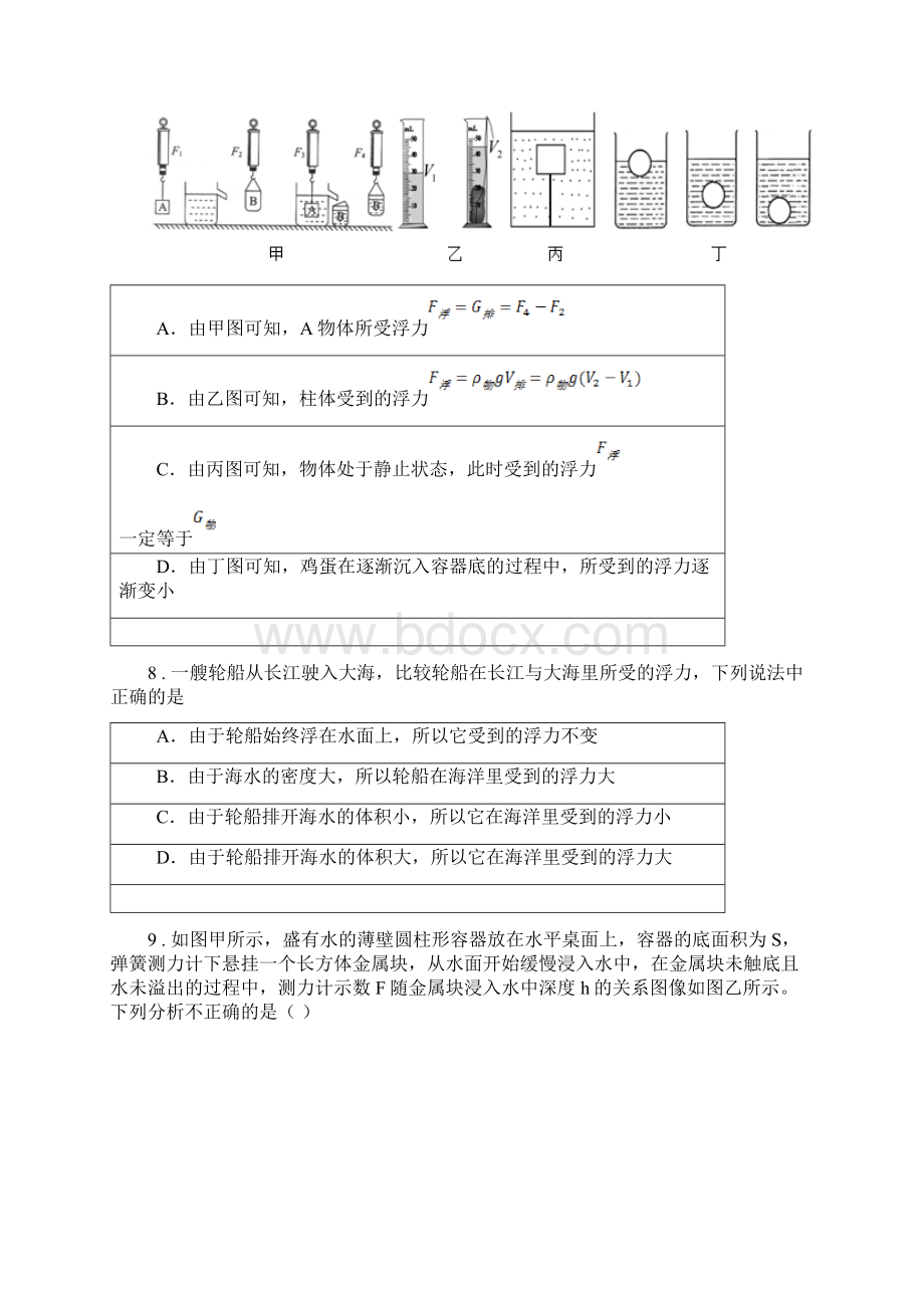 陕西省八年级物理下册《第十章 浮力》单元测试题.docx_第3页