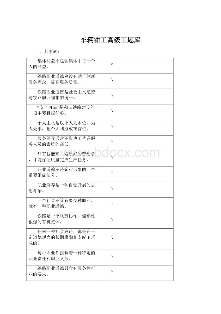 车辆钳工高级工题库Word格式.docx_第1页