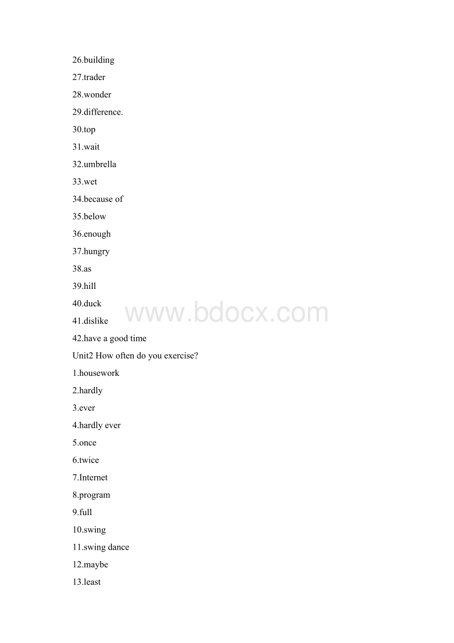 新人教版八年级上册英语单词表英译汉默写版Word文档下载推荐.docx_第2页