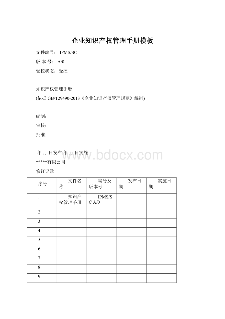 企业知识产权管理手册模板Word格式.docx_第1页