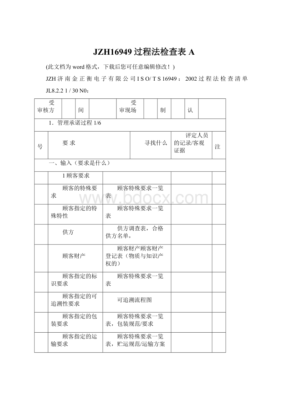 JZH16949过程法检查表A文档格式.docx