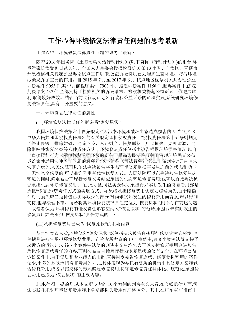 工作心得环境修复法律责任问题的思考最新.docx