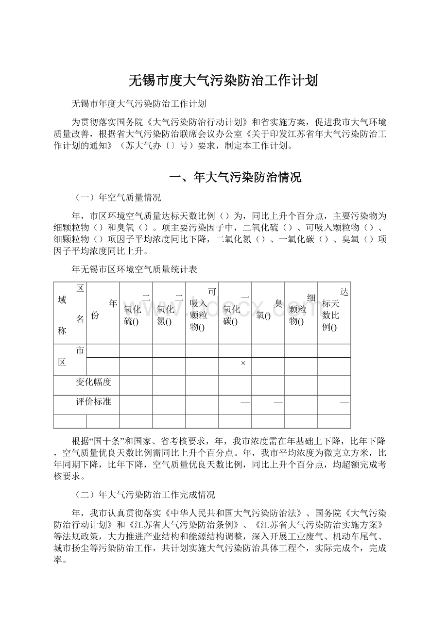 无锡市度大气污染防治工作计划.docx_第1页