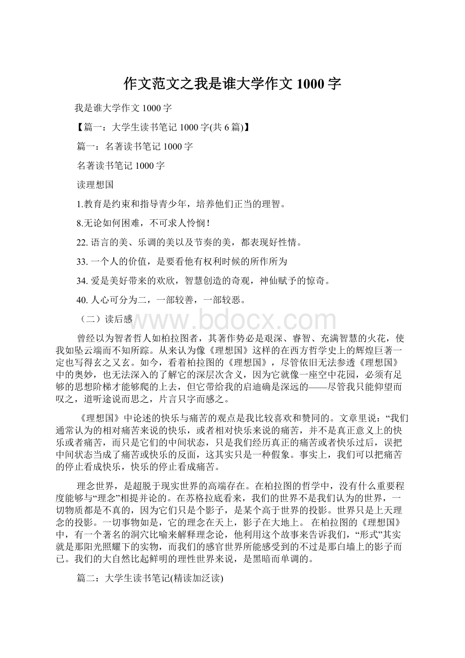 作文范文之我是谁大学作文1000字Word文档格式.docx