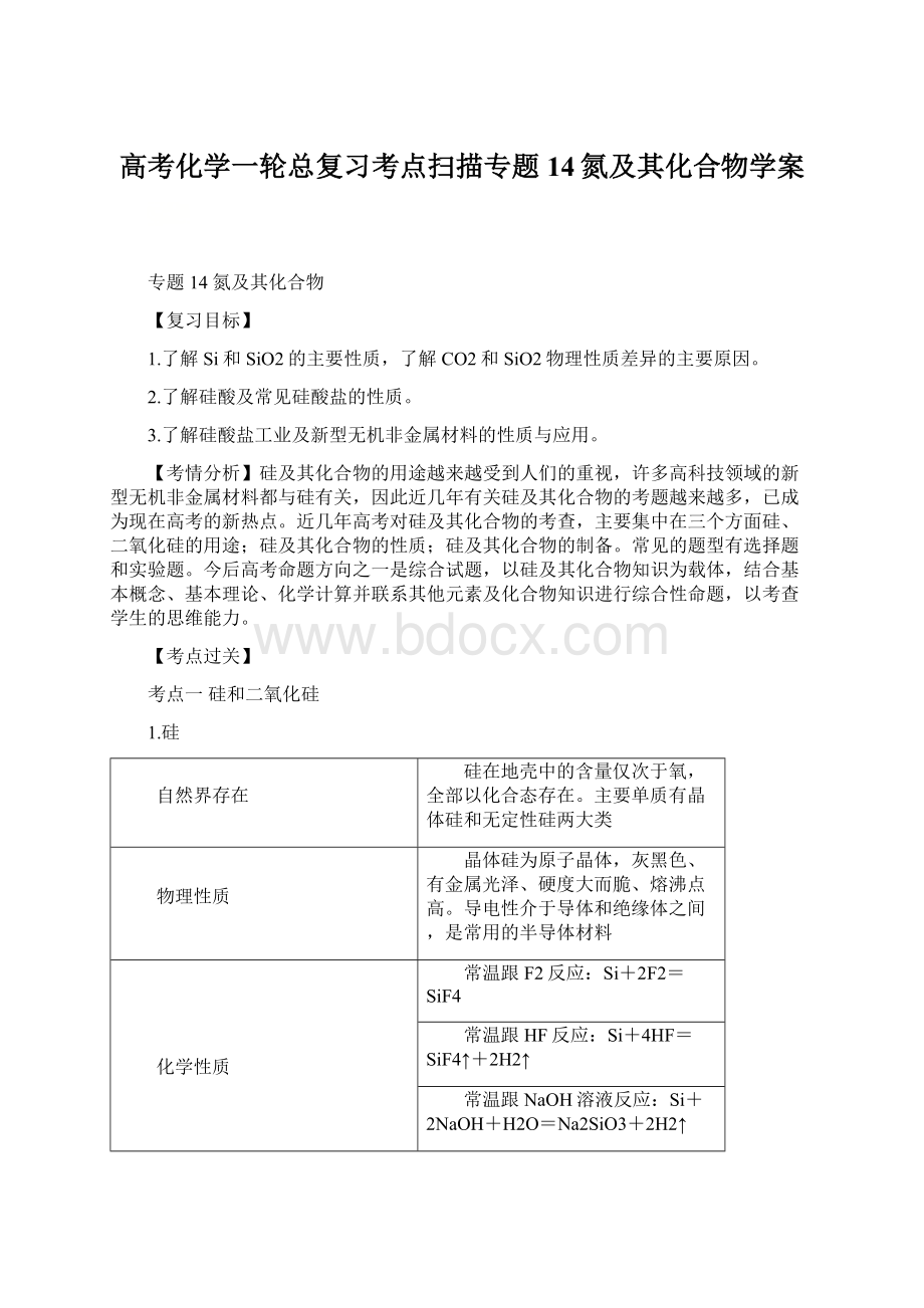 高考化学一轮总复习考点扫描专题14氮及其化合物学案.docx_第1页