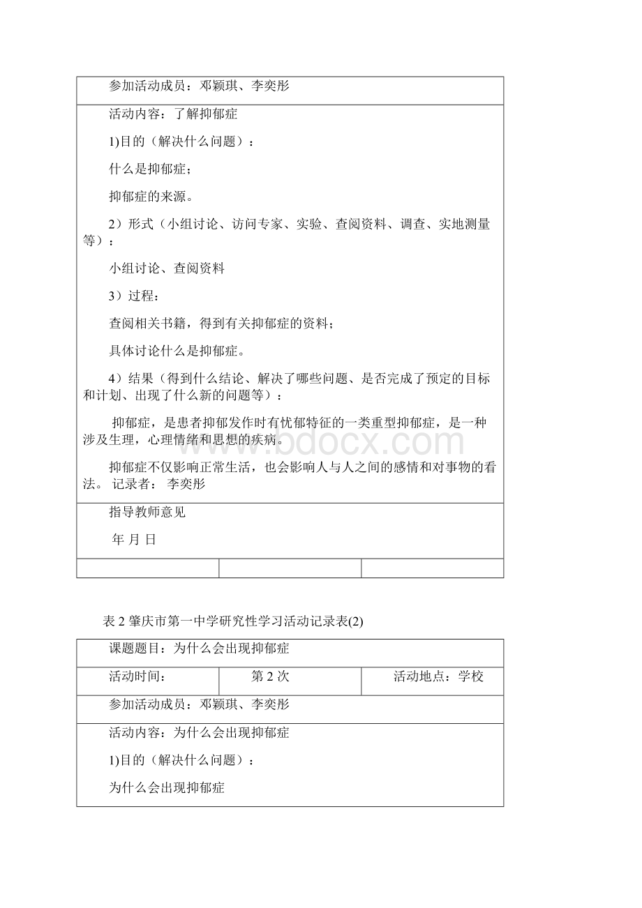 研究性学习报告手册社会心理热点抑郁症Word文档格式.docx_第3页