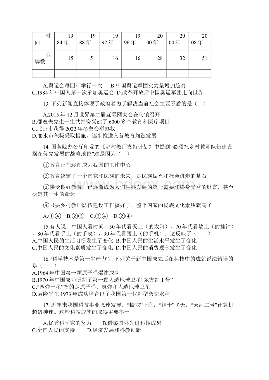 山东省临沂市中考历史 专题复习与命题猜想 新中国成立以来的科教教育文化的发展以及人们生活的变化.docx_第3页