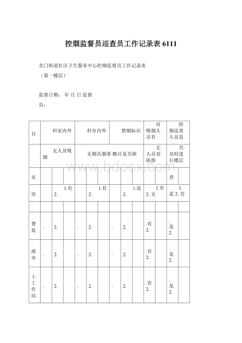 控烟监督员巡查员工作记录表6111.docx_第1页