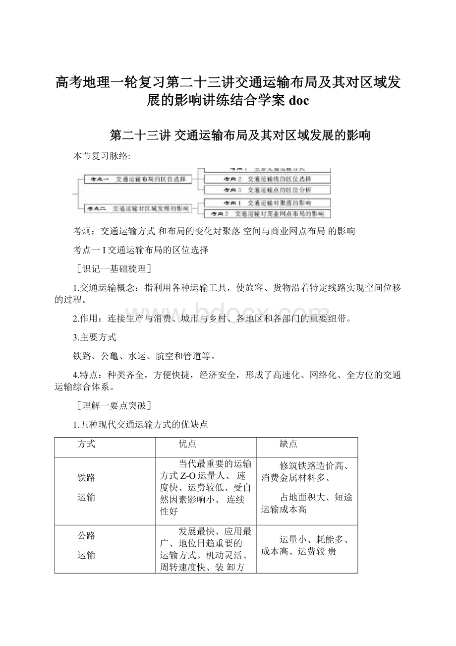 高考地理一轮复习第二十三讲交通运输布局及其对区域发展的影响讲练结合学案docWord下载.docx