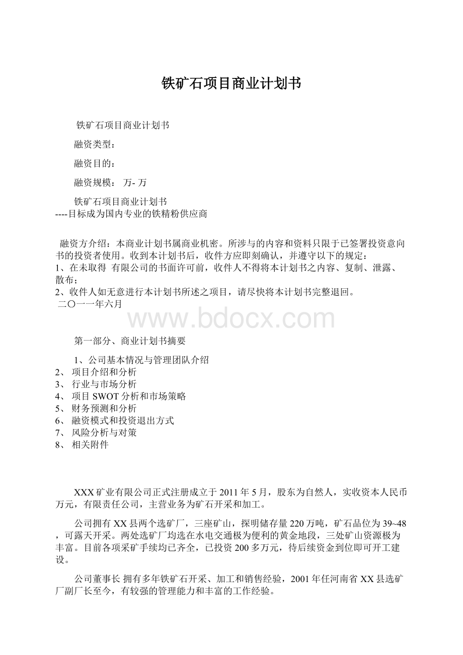 铁矿石项目商业计划书.docx