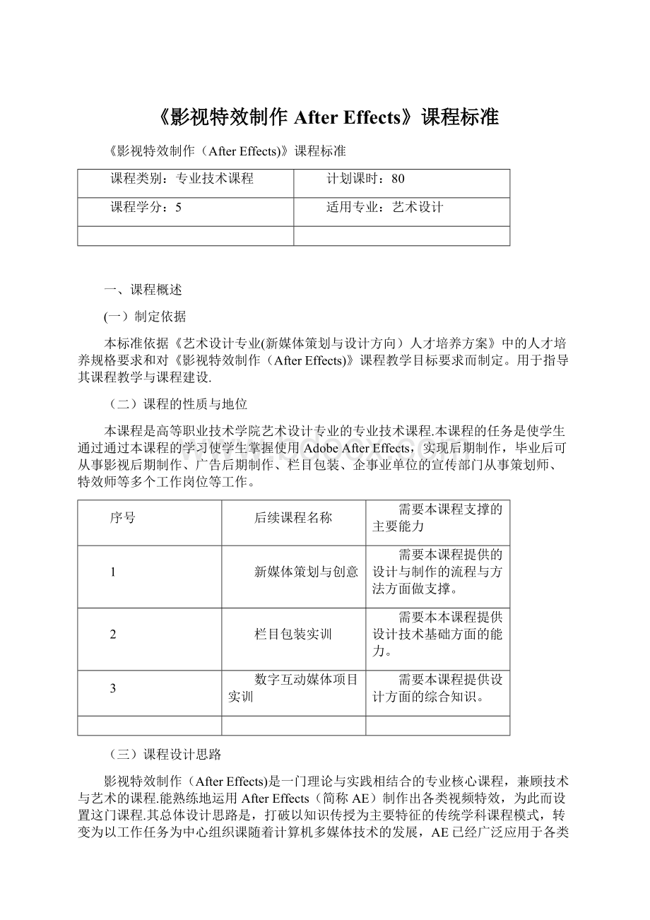 《影视特效制作After Effects》课程标准文档格式.docx