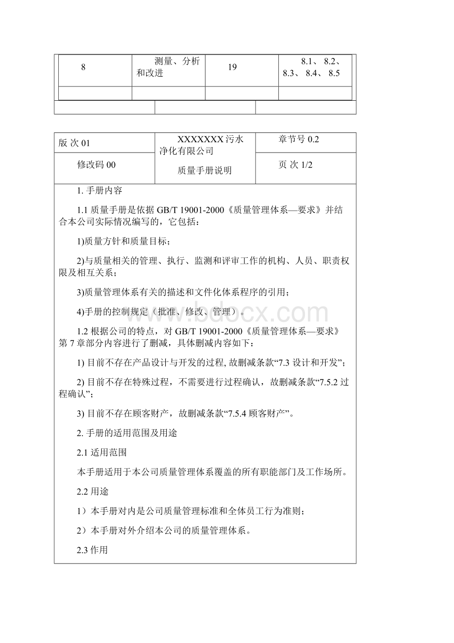 污水处理厂质量管理体系质量手册Word格式.docx_第2页