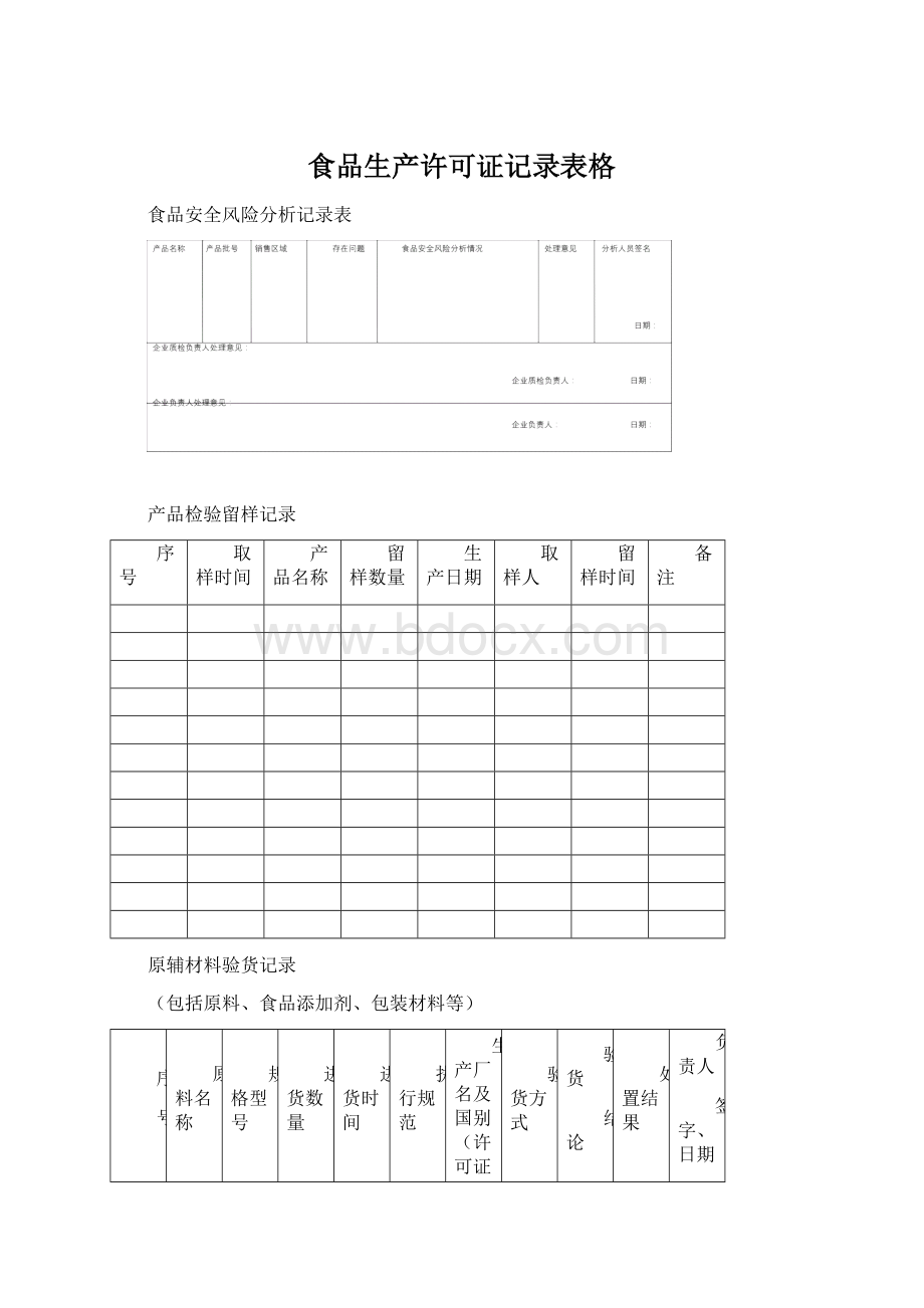 食品生产许可证记录表格.docx_第1页