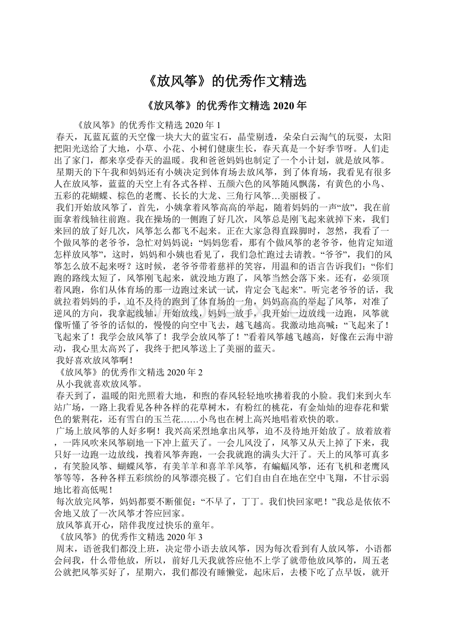 《放风筝》的优秀作文精选Word格式文档下载.docx