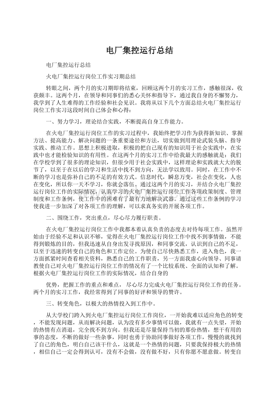 电厂集控运行总结Word文档下载推荐.docx