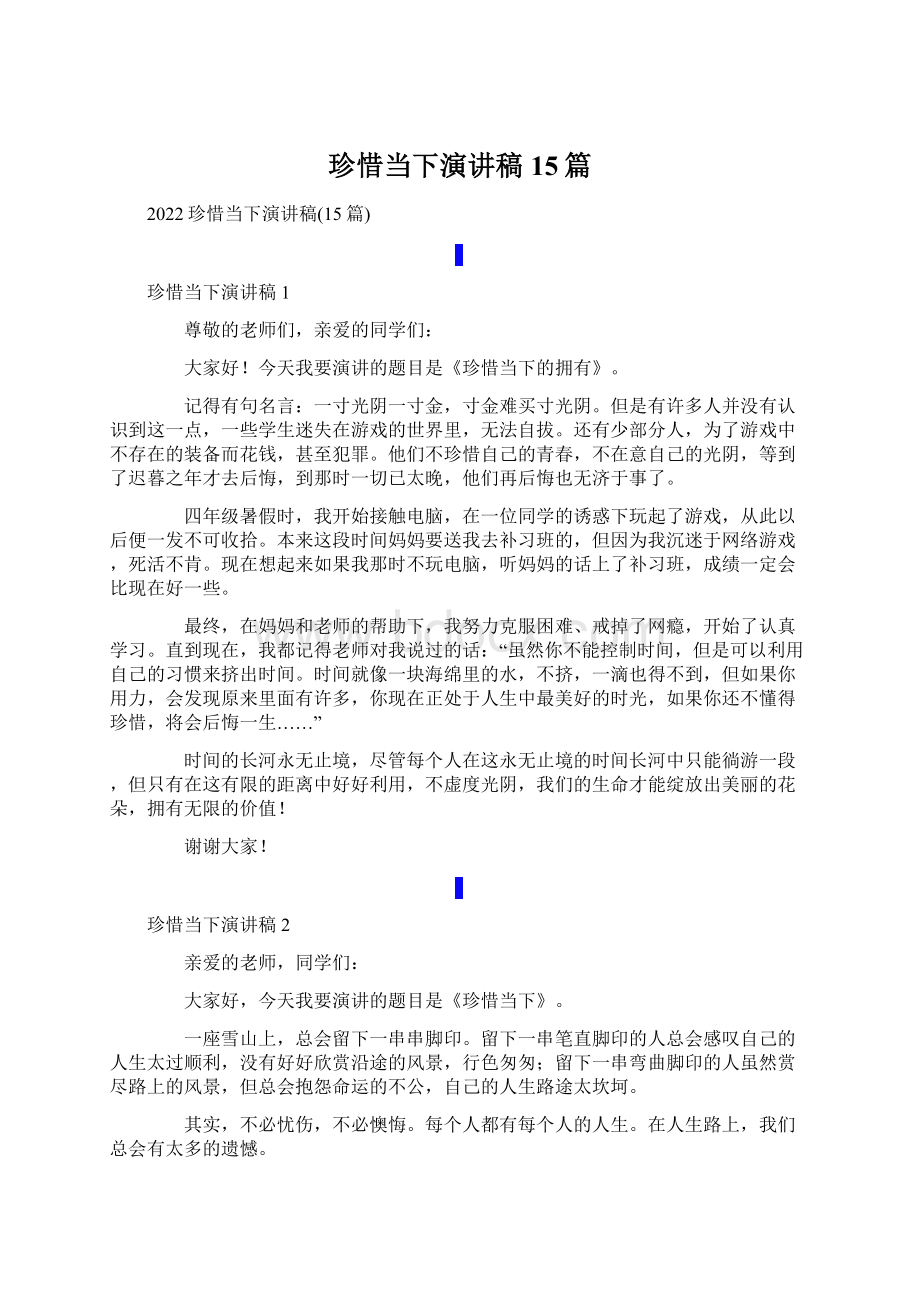 珍惜当下演讲稿15篇文档格式.docx_第1页